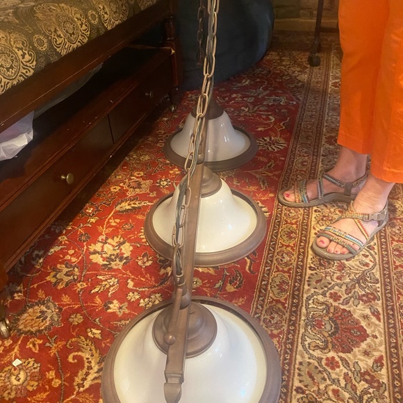 Island Billiard 3 light bronze pendant liberty bell alabaster shade kitchen pool - Picture 7 of 16